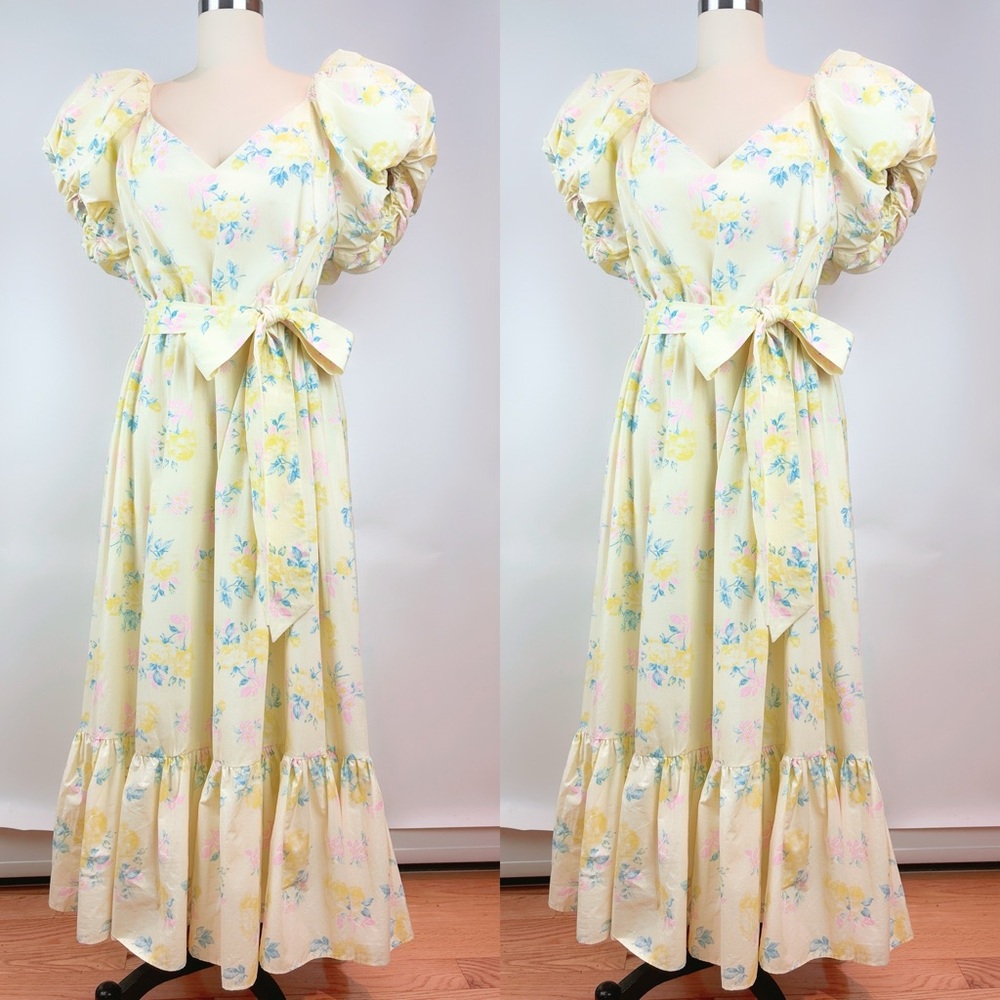 LoveShackFancy for Estelle Puff Sleeve Dress Blue Floral Cottage Size 18W